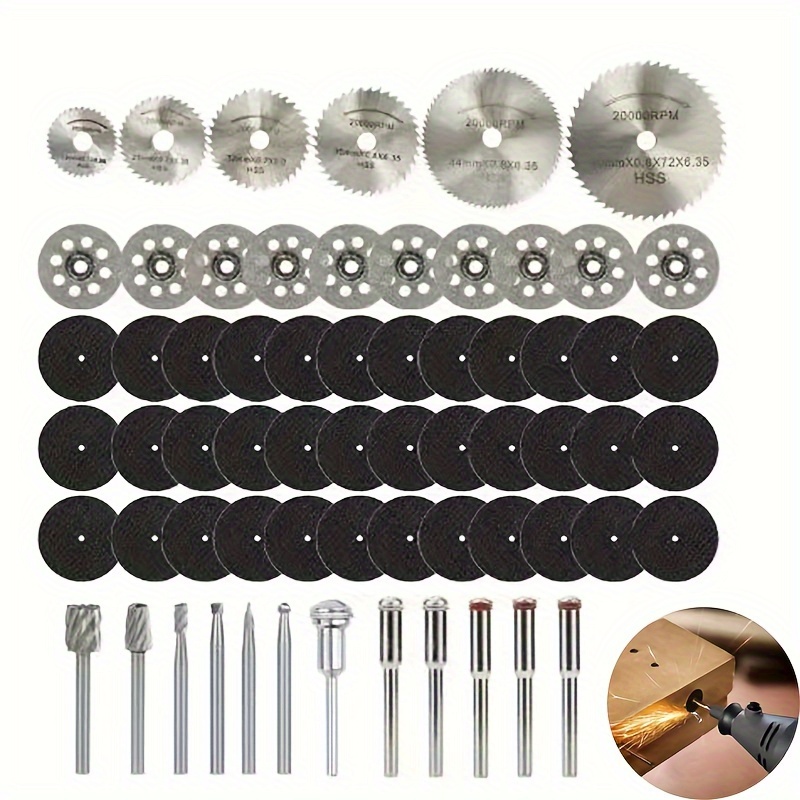 

64pcs Multipurpose-cutting Mini Circular Saw Blade Set For Metal, Wood, Plastic, Glass, Stone, Brick/marble - Hss Grinding Wheel Sanding Disc Rotary Tool Accessory Kit - No Electricity Needed