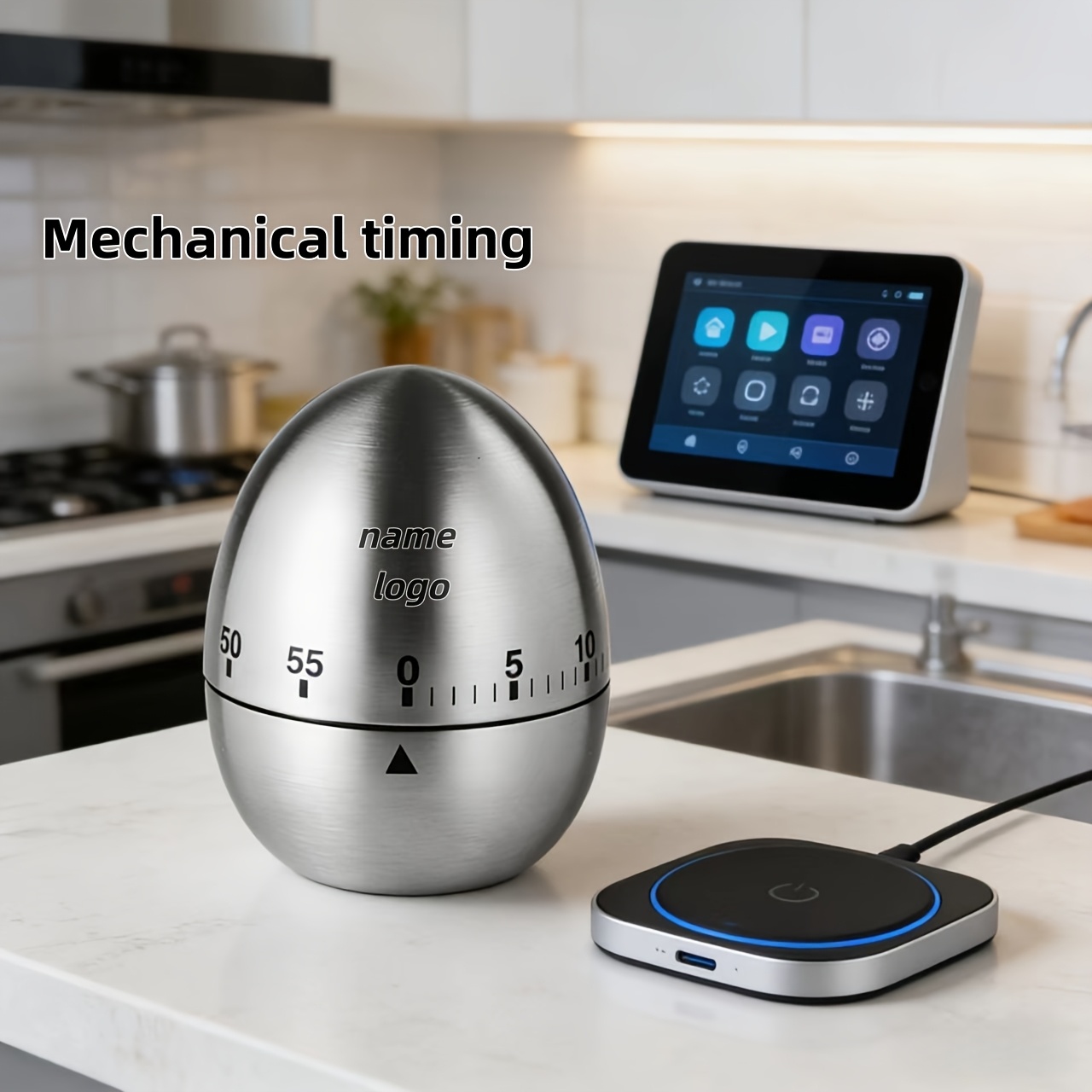TEMU Customized Egg-shaped Stainless Steel Kitchen Timer, Mechanical Kitchen Timer, With Vertical Tabletop Kitchen Cooking Timer, Learning Reminder,