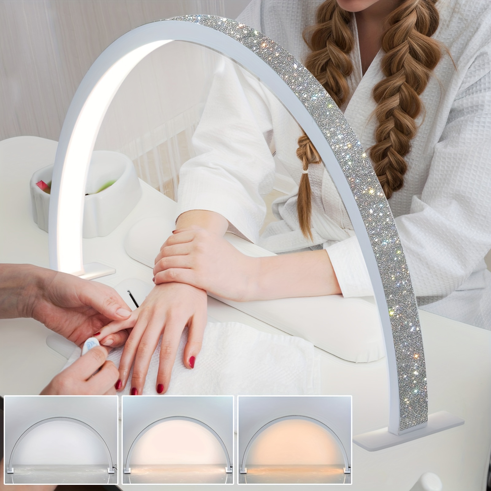 TEMU Manicure Half-moon Light, Beauty, Skin Care, Eyebrow, Tattoo, Nail Technology Light, Dimming And Color Temperature, With Decorative Rhinestones