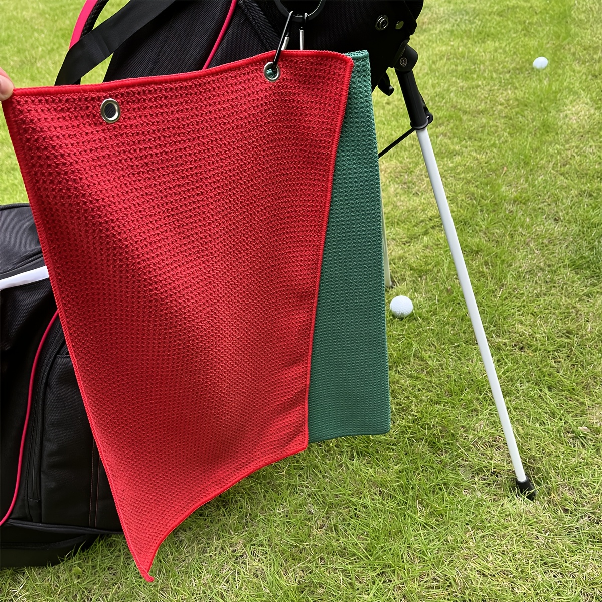 TEMU Toalla deportiva de calidad para exteriores, toalla de golf con clip de escalada, con un color con bordes negros, muy y absorbente, de tela tipo