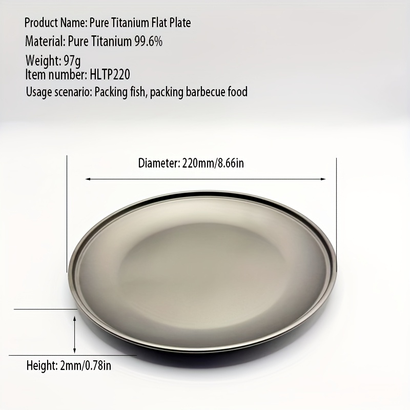 1-pack Pure Titanium Round Dish, Camping Tableware, Portable Deep Plate For Outdoor Use