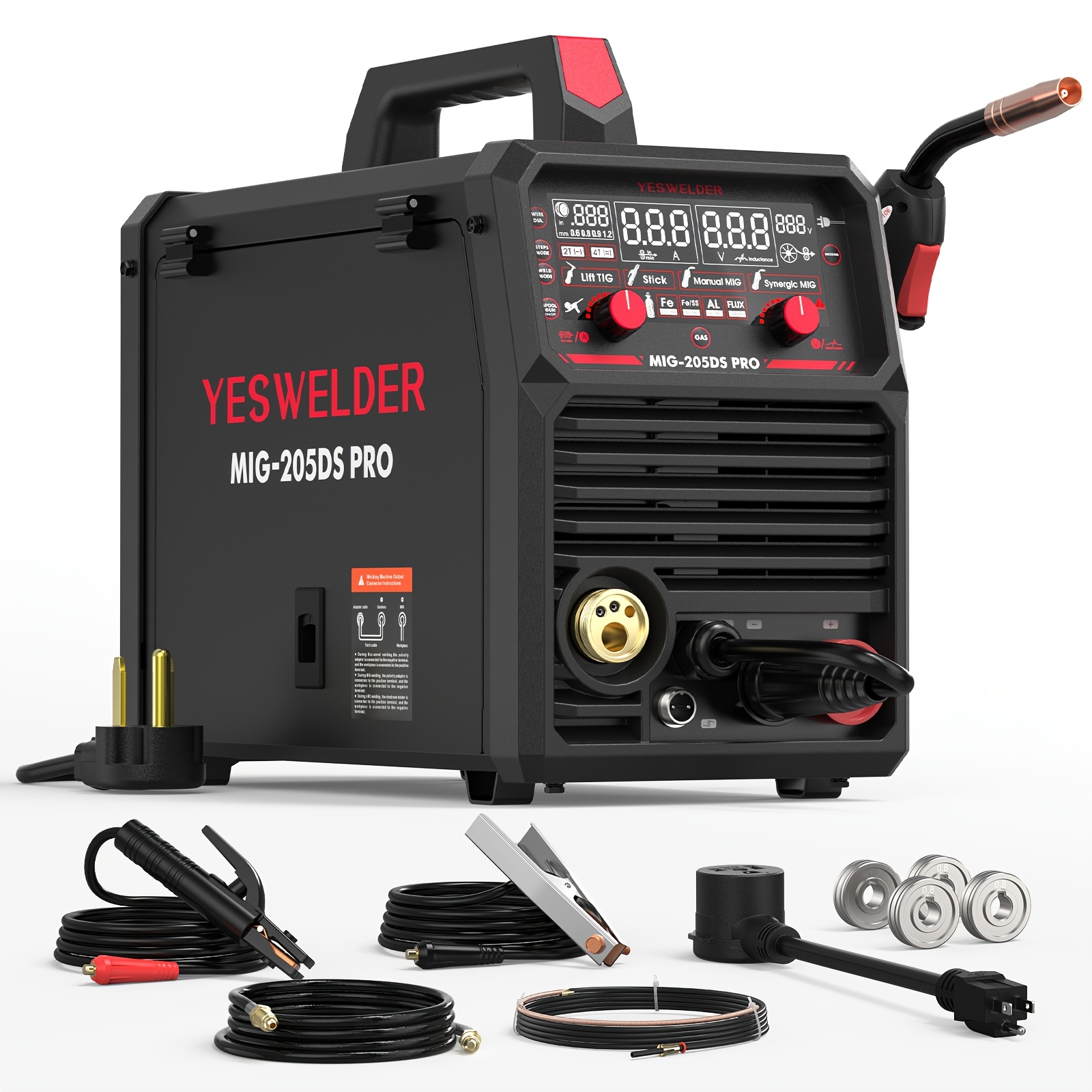 TEMU YESWELDER 200Amp Poste à souder MIG , 110/220V Double Tension MIG à gaz, Fil à paroi, Pistolet à bobine, Soudeur TIG et à compatible, Compatible