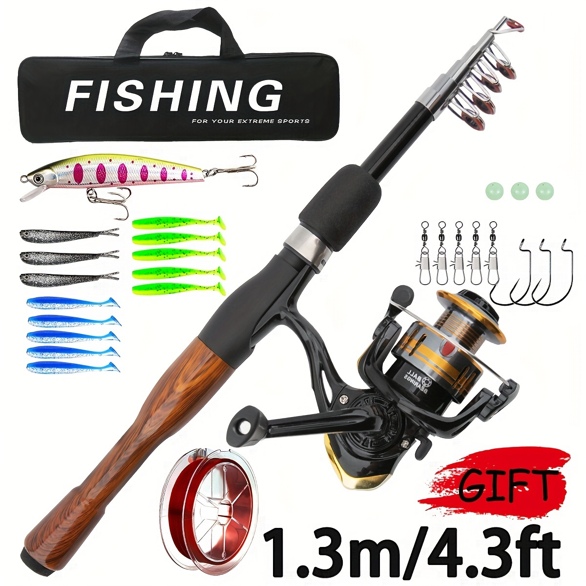 portable fishing rod set telescopic fishing rod reel lure - Temu