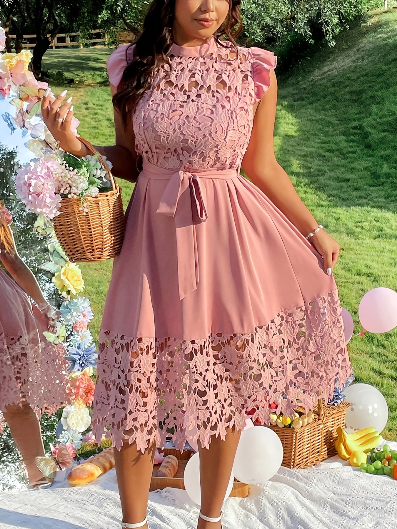 blu pepper floral lace trim midi dress Blu Pepper Fruit Blossom Tiered Midi Dress main image 0