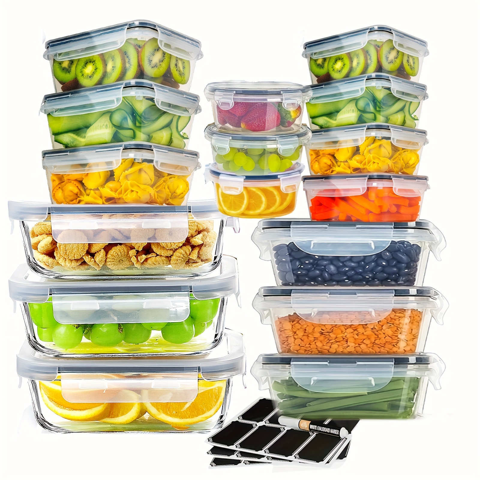 

32pcs Food Storage Containers Set With Snap Lids (16 Lids + 16 Containers), Plastic Containers, Bpa- Container Bento Box For Home, Black