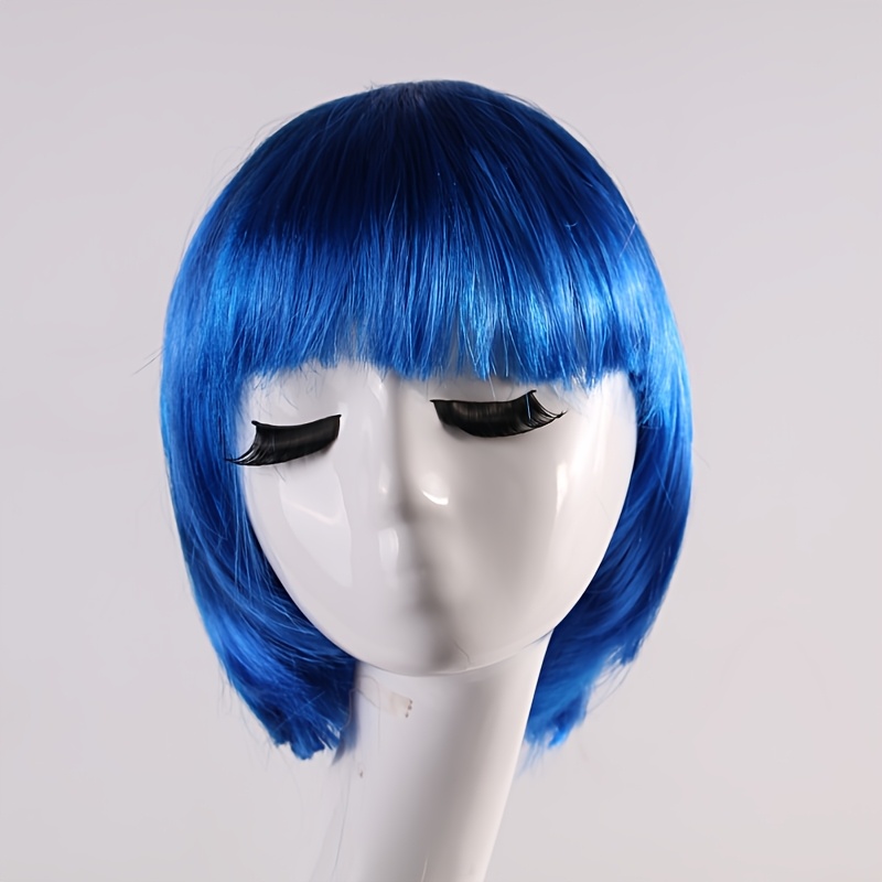 TEMU 1pc Blue Short Straight Wig, Stylish, Elegant, And Natural For Daily Wear. Suitable For Halloween, Christmas, Cosplay, Daily , And Music