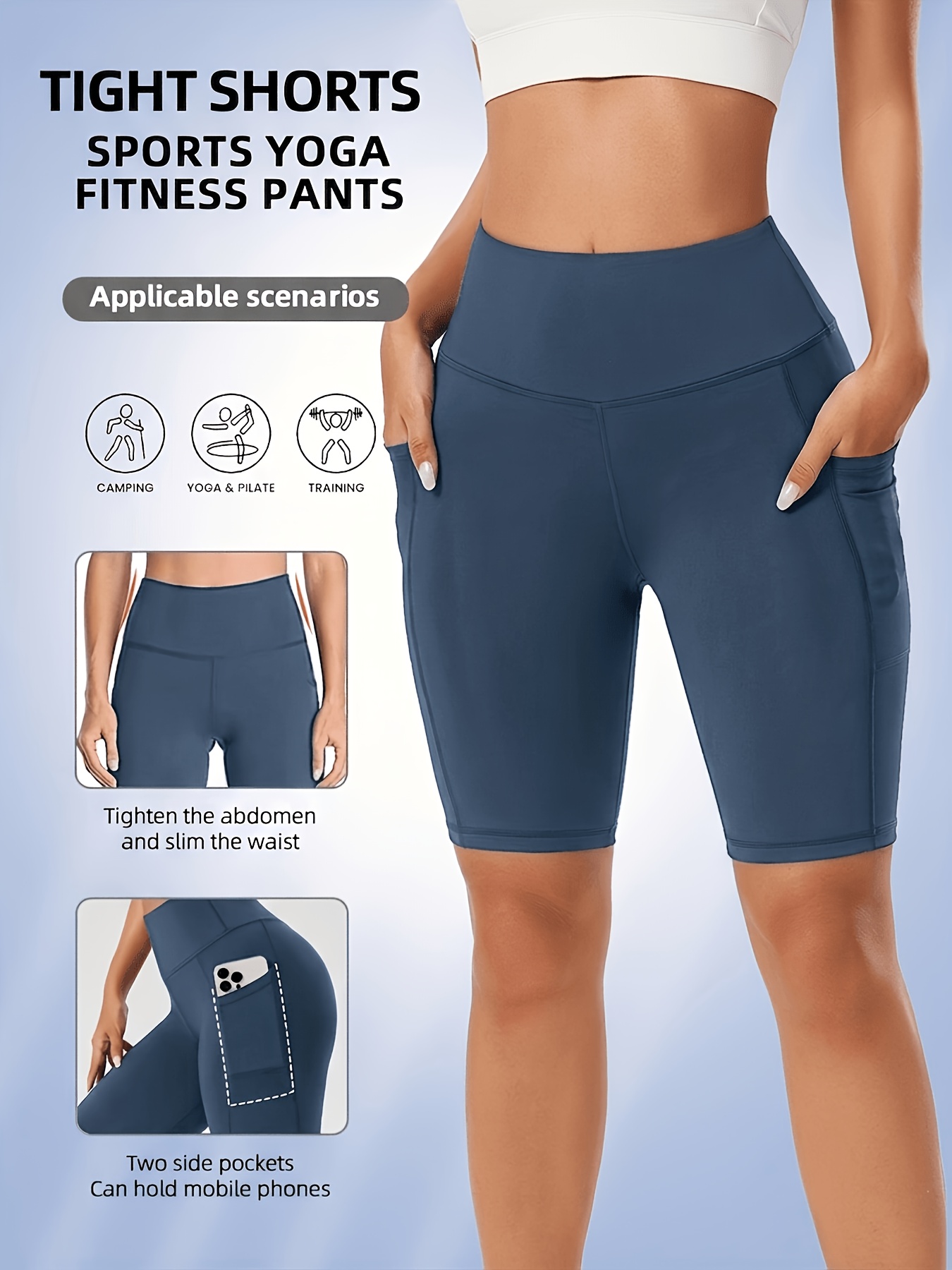 spring and summer womens side pocket drawstring comfortable breathable high elastic outdoor sports cycling yoga shorts