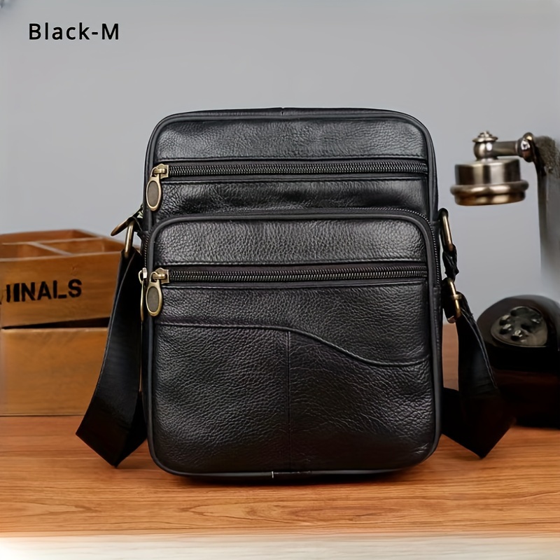 's Portable Top Layer Cowhide Shoulder Bag, Casual Fashion Crossbody Bag, Top Layer Cowhide Large Capacity Business Men'