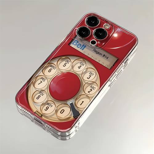 phone case vintage rotary dial telephone design red phone case suitable for iphone models 17 16 15 14 13 12 11 xs max 11 pro max 13 pro 14 pro 15 pro 17 pro 17 pro pro max 15 pro max 14 pro max 13 pro max xs max
