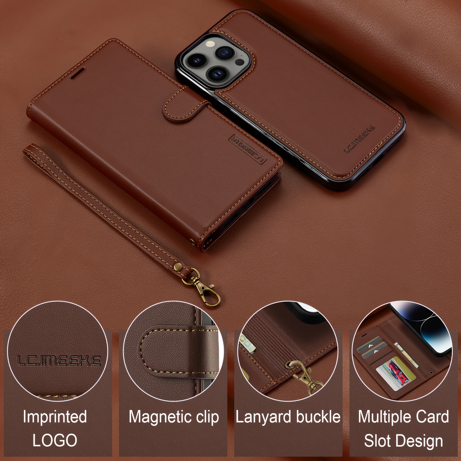 detachable split flip pu leather phone case for   15 14 13 12 11 pro max xs max xr 14 plus 15 plus with short lanyard credit card holder magnetic protect cover details 9