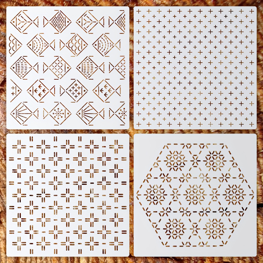 

4-piece Embroidery Stencil Set - 9.1" Pet Painting Templates For Quilting, Cross Stitch & Coasters - Versatile