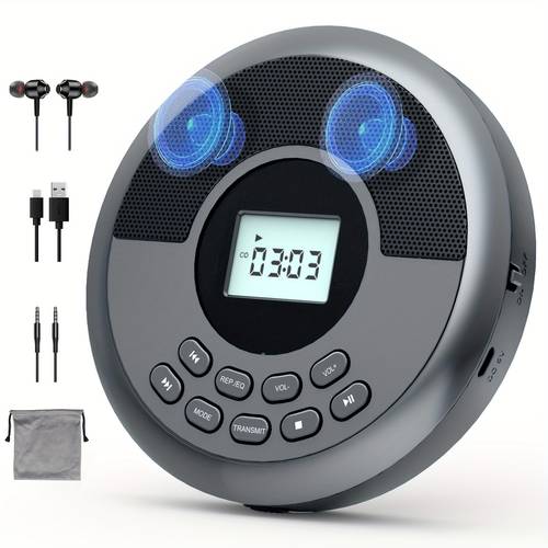 portable cd player with wireless rechargeable car with speakers headphones anti skip protection lcd display aux cable for easy cd player for car