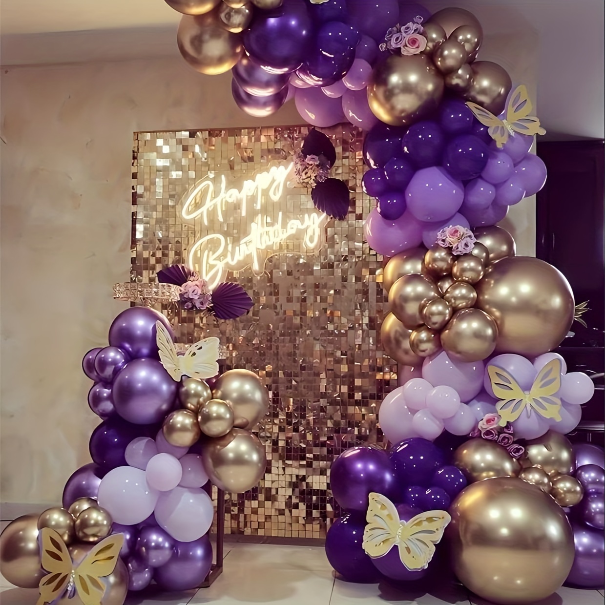 

140pcs, Purple Golden Balloon Garland Arch Kit, Dark And Decoration For Princess Party Birthday Wedding Anniversary Engagement Bride To Decorations