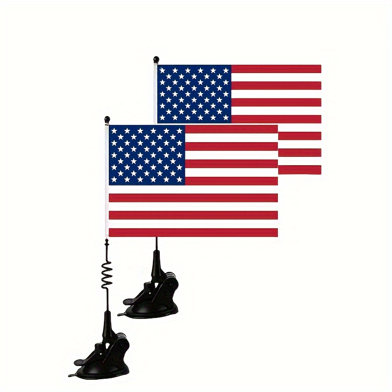 

2pcs Premium American Flag Car Decorations - Vacuum Suction Cup & Washable Adhesive Base, Spring Pole Design, 5.5x8.27 Inches