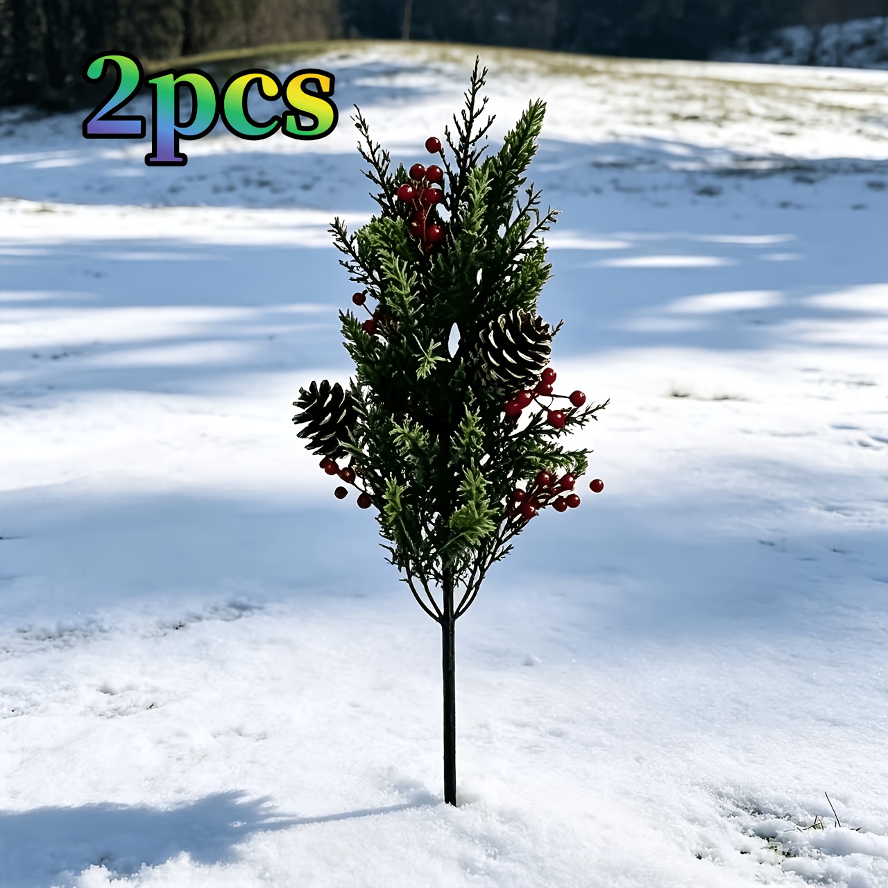 TEMU 2pcs Large Holiday Decoration Set: 24.40-inch Pine Tree With And Red Berries + Pine Cones, Artificial Diy Tree, Suitable For Holiday Displays In
