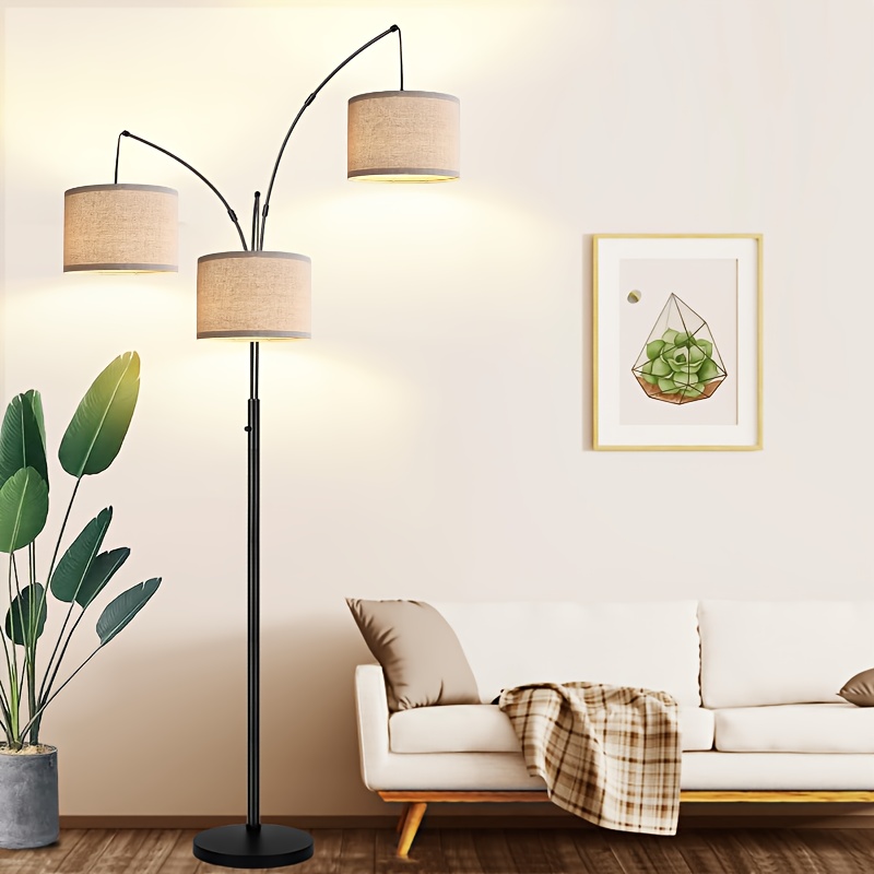 TEMU 80'' 3-light Floor Lamps For Living Room, 360° Adjustable Hanging Lampshades, Modern Tall Standing Lamp With Led Bulbs Included, For Living Room