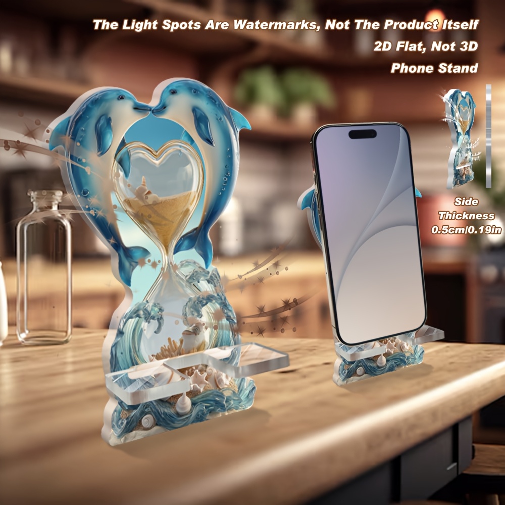 TEMU Support Téléphone Acrylique avec Motif Cœur, Mesure 5.5''X3.5'', Idéal pour la Saint-Valentin. Cette Impression Plate 2D est un Cadeau pour les