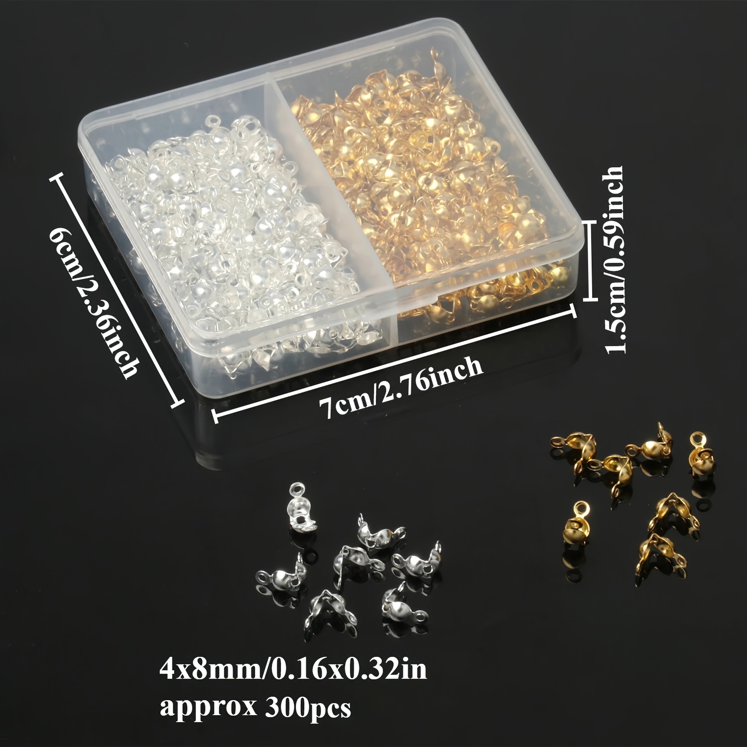 300pcs 4x8mm Stainless Steel Clamshell Pressed Clasp Fitting Ball Chain Knot Crimps Beads Tip For Jewelry Making Kits