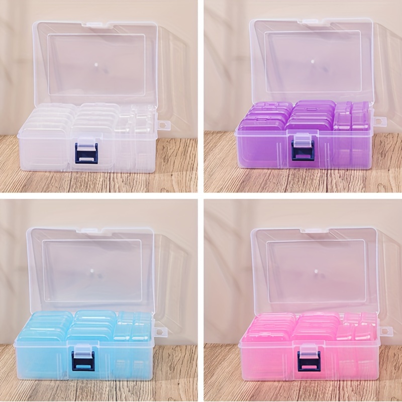 

14-piece Transparent Plastic Storage Box Set With Large Organizer - Perfect For Jewelry, Earrings, Nail Art, Beads & Diy Craft Supplies