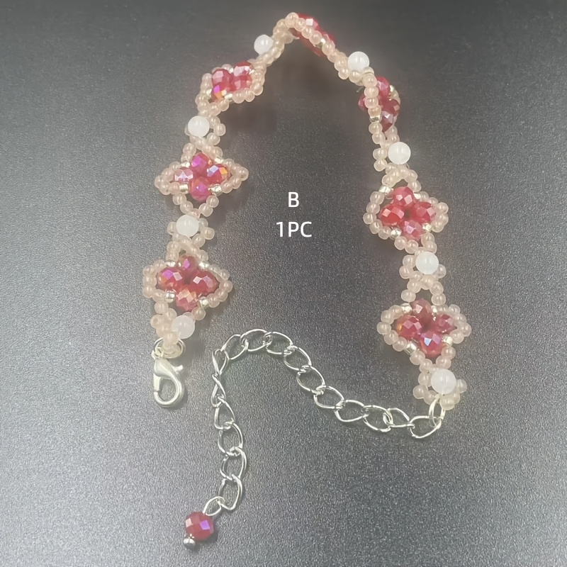 Adjustable Glass Bead Bracelet with Pink & Red Accents