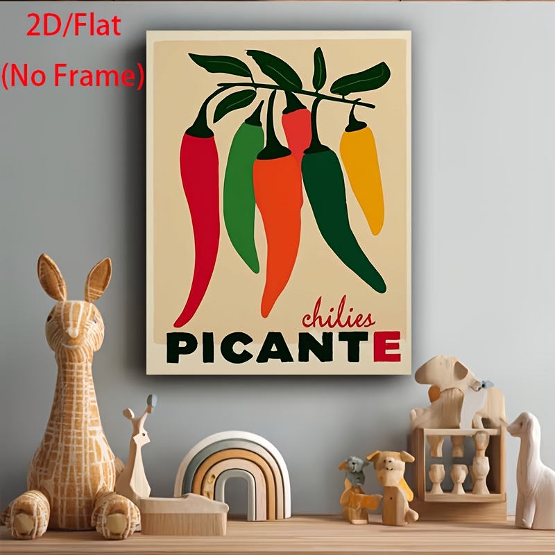 2d ravna, 1 kom 1 kom poster s čili papričicom - meksička kuhinjska zidna umjetnost prikladna za dom, kafić, uredski dekor - vintage   začinjenih jela s grafikonom čili papričica - platnena   bez okvira za kuhinju, restoranski ukras - šarena retro umjetnost