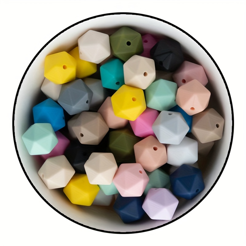 Image of 20pcs 14mm Silicone Beads, Color Polygonal Spacer Beads, Colorful Diy Craft Beads For Garland, Keychain, Lanyard, Necklace, Bracelet, Jewelry Making Accessories Handmade Crafts -beading Kits