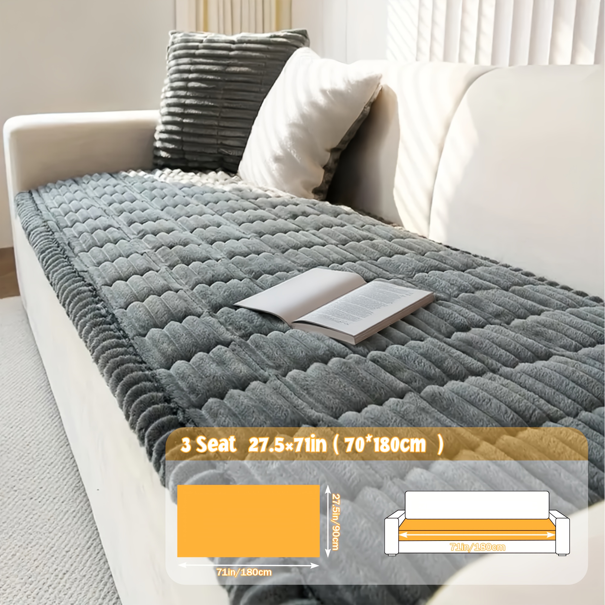 TEMU Corduroy Sofa Seat Protector, Soft Thick Cozy Couch Cushion Cover, Warm Plush Non-slip Washable Pet-friendly Sofa Cover For 2/3/4 Seater Sofas,