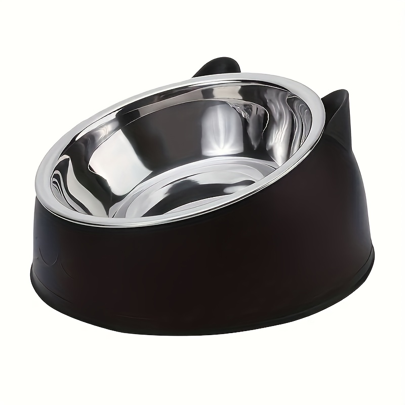 Image of 1pc Elevated Stainless Steel Cat Bowl, 2-in-1 Food & Water Dish With Cute Ear Stand, Neck Protection Design For Cats