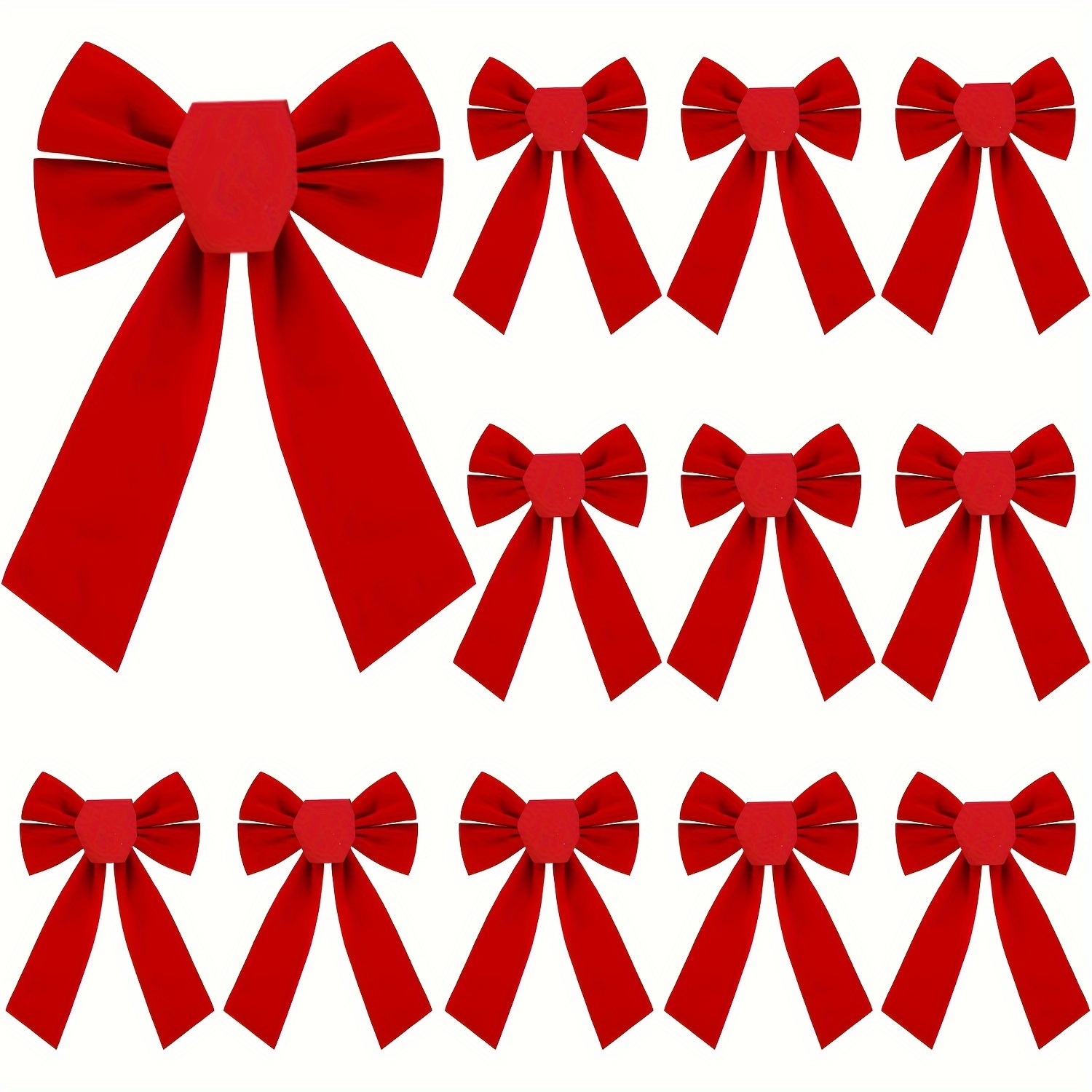 

12pcs Red Velvet Christmas Bows, 13" X 9" - Perfect For Wreaths, Garlands & Tree Decorations, Indoor/outdoor Holiday Ornaments