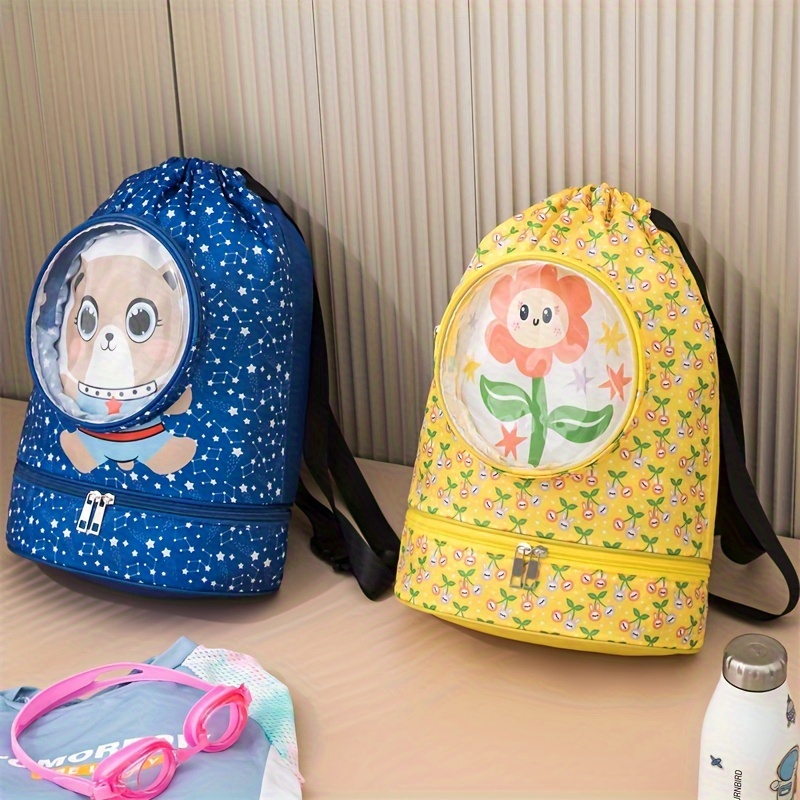 

1pc Cute Cartoon Swimming Bag, Dry And Wet Separation, Fitness Portable Drawstring Backpack, For Swimming Gear Storage
