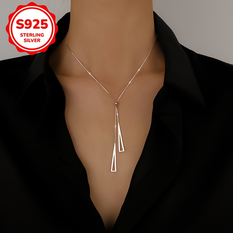 

Adjustable Geometric Triangle Pendant Necklace In S925 Silver, Versatile Design, Weighing 3 Grams (0.106 Oz).