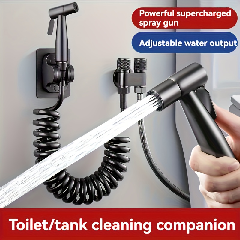 6 парчиња 304 нерѓосувачки челик биде пиштол/ високопритисочен тоалетен прскач - едновлезен двоизлезен аголен вентил за монтирање на ѕид, моќен прскач погоден за чистење на бања/ капење на миленичиња/ лична хигиена, достапен во црна или сребрена боја Детали за производот 1