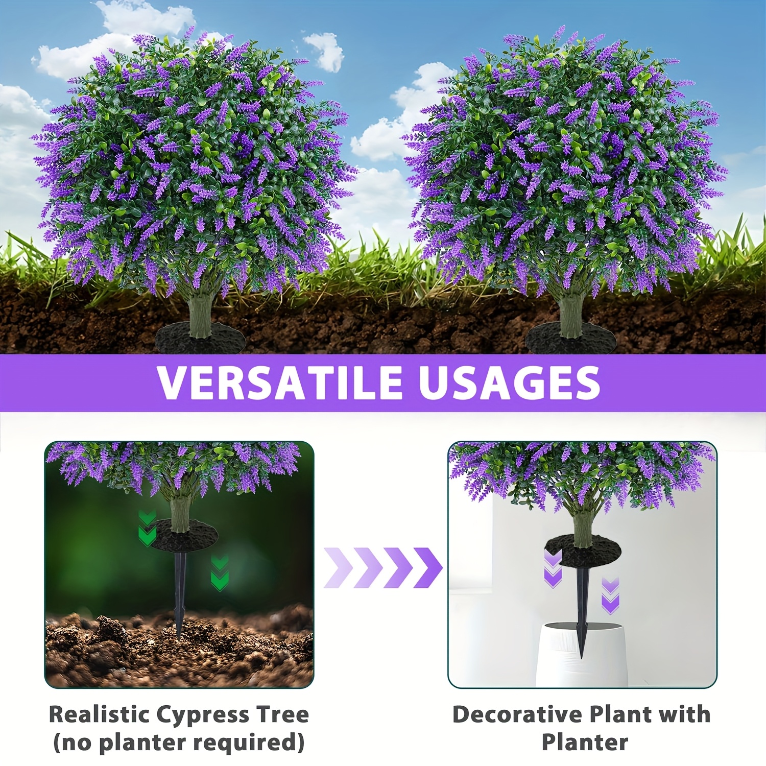 2 pack artificial boxwood topiary ball with lavender set of 2 artificial shrub bushes with ground spike     for porch artificial plants for outdoor planters indoor Product details 2