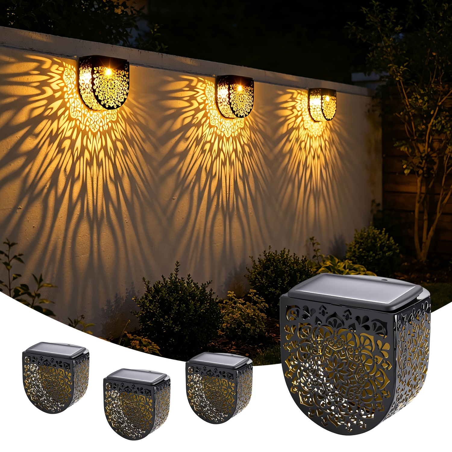 4pcs of solar fence lights led exterior wall lights ip65 fence solar lights with a   warm   automatically turn on at night suitable for courtyard walls   fences and garden decorations 4 2pcs