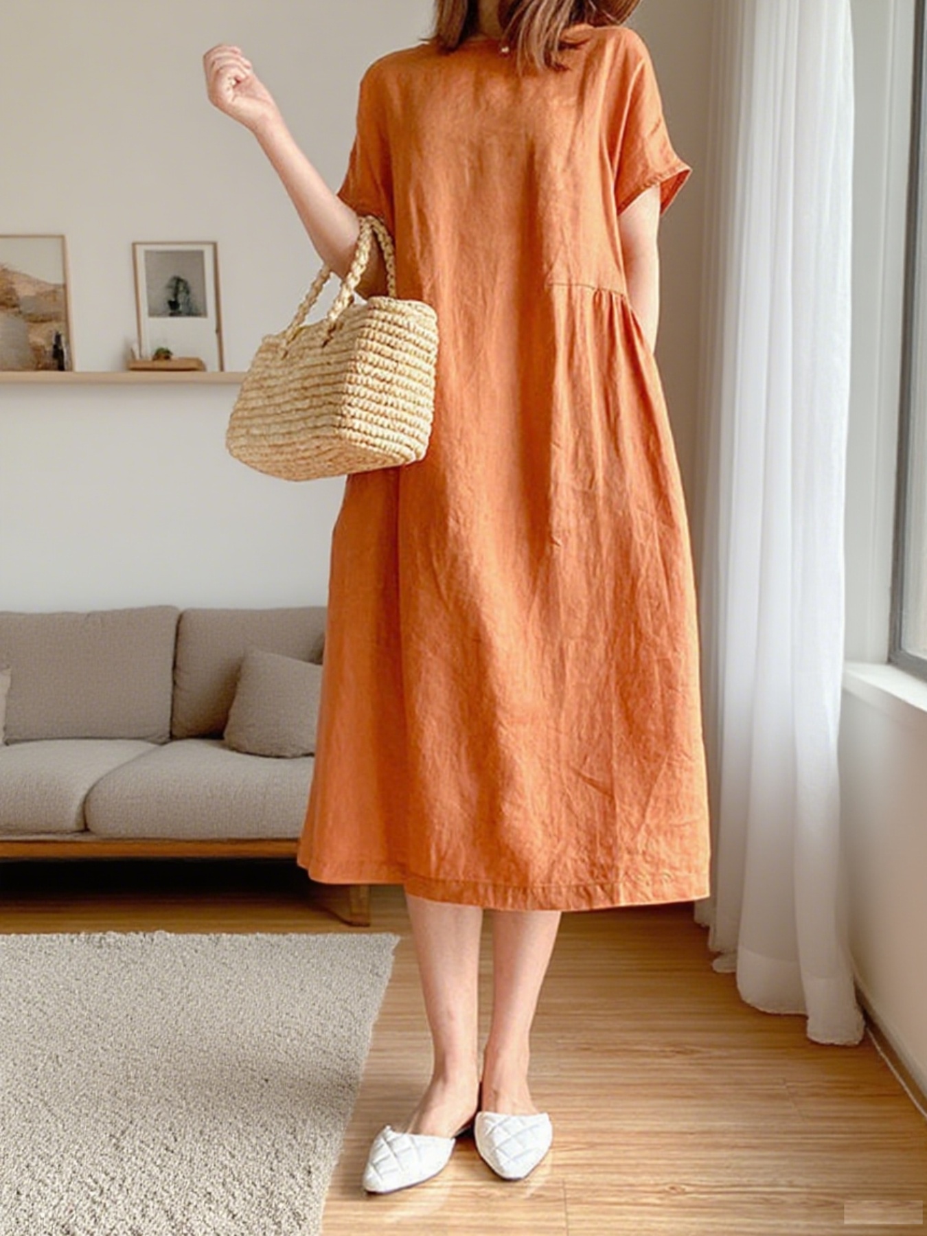 knee length dresses for ladies LUNA MIDI LINEN DRESS / BLACK