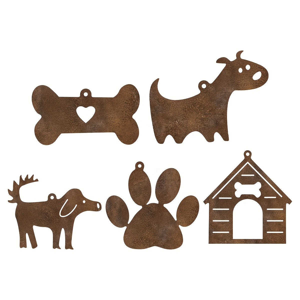 Image of 5pcs Rustic Metal Dog House & Bone Ornament Set - Dog-themed Sculptures With , Indoor/outdoor Christmas/thanksgiving/halloween/graduation Decorations, Durable Iron Dog Bone Wall Art For Hanging Gifts