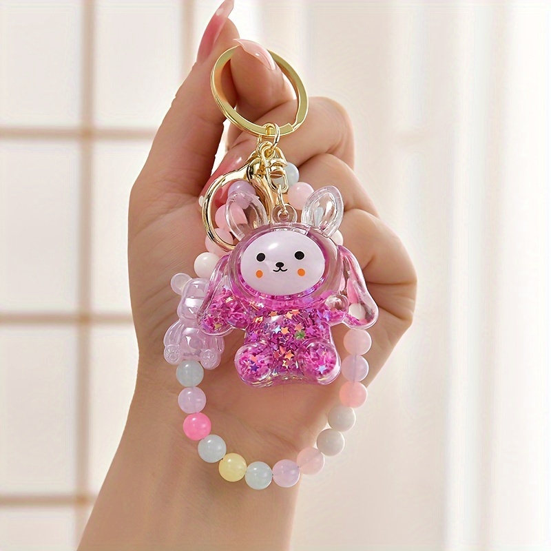 Charming Bunny Acrylic Keychain - Cute Beaded Bag Charm For Students ...