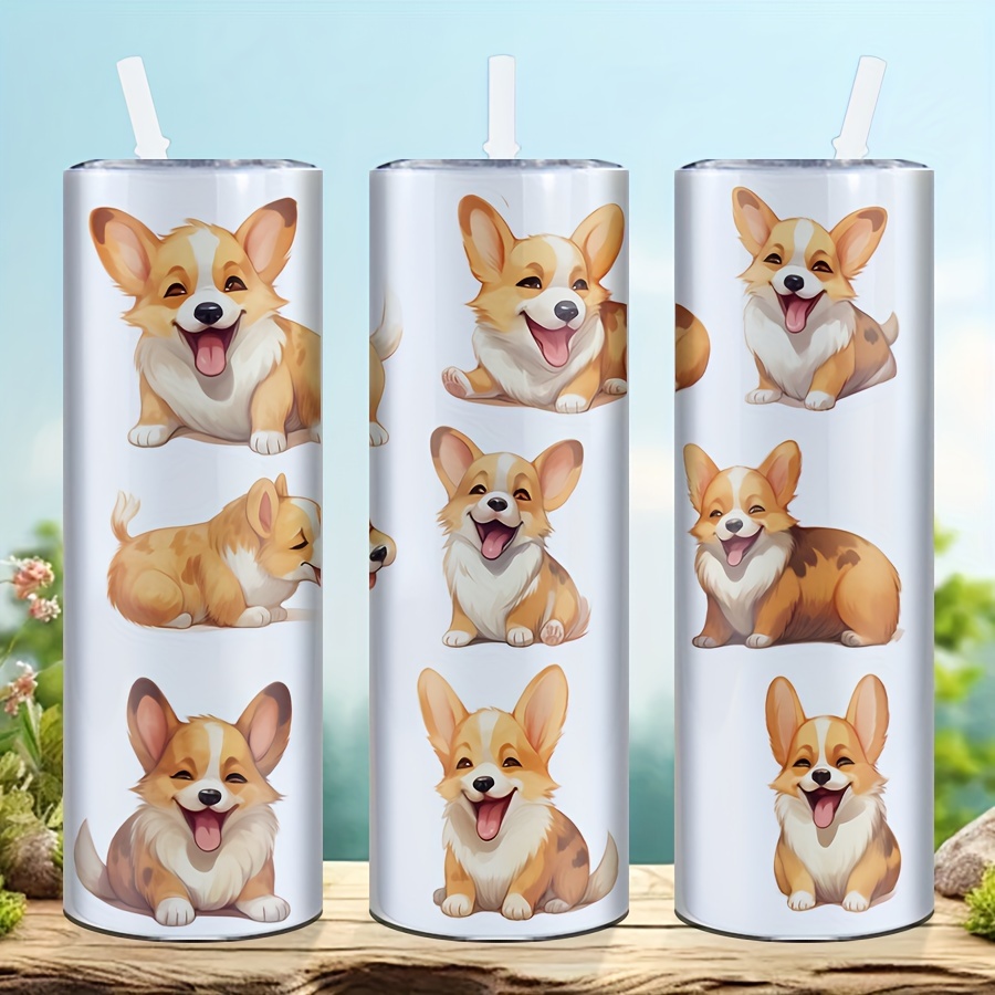 

20oz 304 Stainless Steel Insulated Tumbler With Adorable Corgi Puppies Design - Perfect For Father's Day, Valentine's Day, Or Any Special Occasion - Keeps Your Drink Hot Or Cold