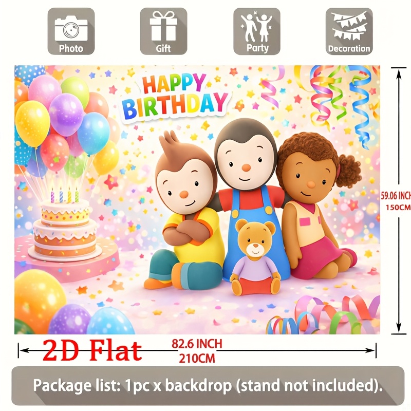 TEMU Bannière 2D Plate - 2D Plate - Un simple banner de dessin et coloré pour les fêtes d'anniversaire avec des ballons, un gâteau et un fond de .