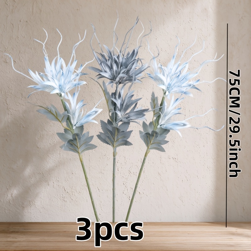 TEMU 3pcs Artificial Blue Dragon Beard Epiphyllum Flowers, Fake Blue Balloon Plants, Suitable For Wedding Bouquet Centerpiece Decoration, Home Decor,