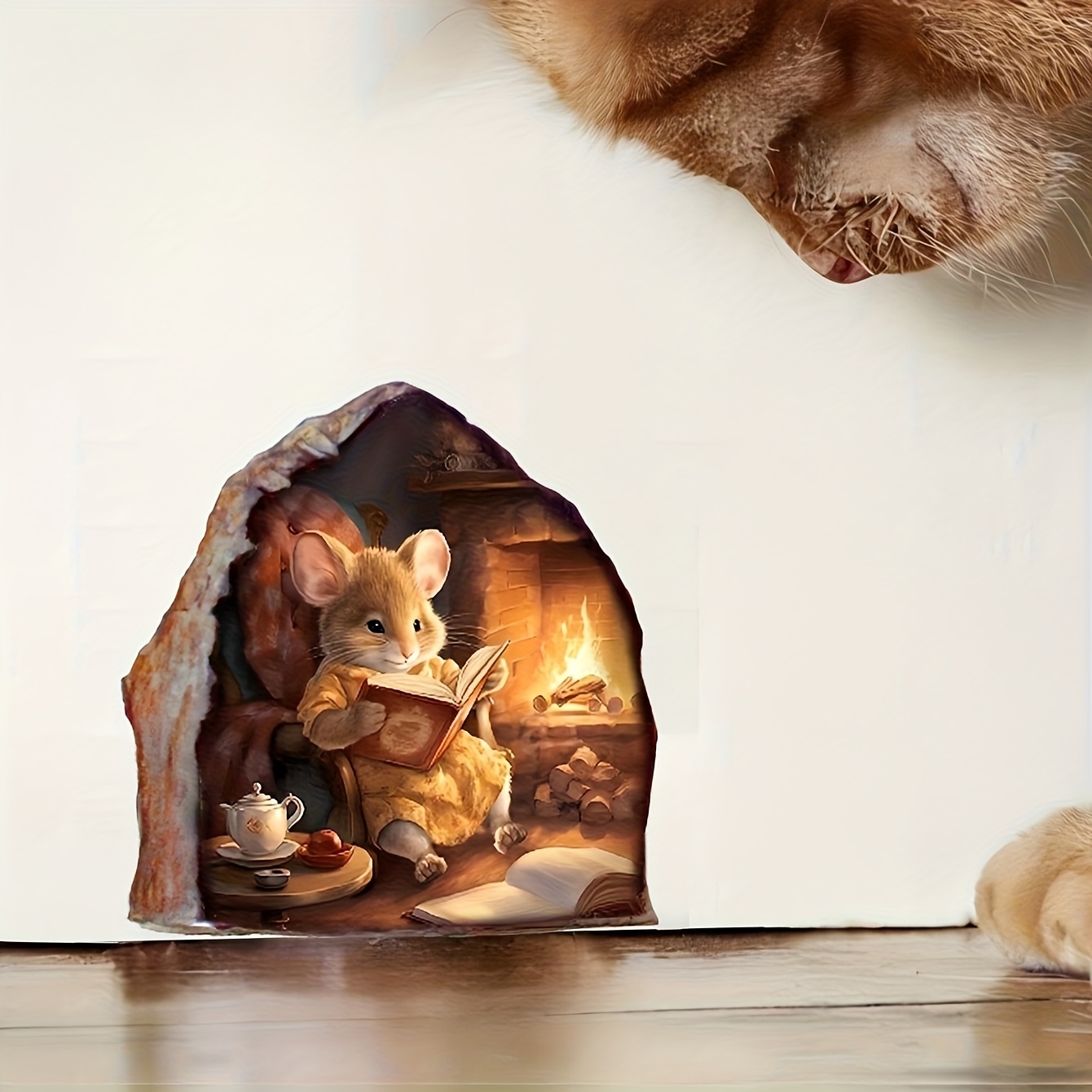 1pc Reading Mouse Sticker, Ethylene Decorative Stickers, 3d Effect Art Wall Sticker, Suitable For Home Decoration, Seasonal Decorations, Refresh Your Home, Gift