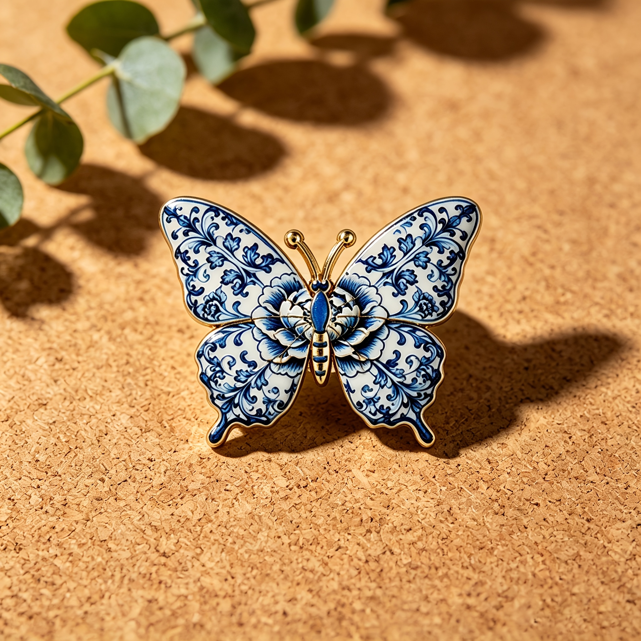 TEMU 1pc Solevdo Enamel Lapel Pin Novelty Chinese Blue And White Porcelain Floral Metal Brooch - Traditional Oriental Vintage Botanical For Men And
