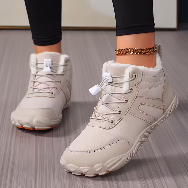 womens winter snow boots with plush collar thickened short ankle boots beige tan fabric upper tpr traction sole for lace up round toe warm booties for outdoor casual beige Product details 3