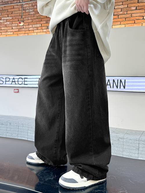 jongens jeans, modieus en veelzijdig -style denim, jongens lente/zomer jeans, comfortabele en stijlvolle losse pasvorm trendy jeans geschikt voor alle seizoenen, casual hip-hop broeken, dagelijkse vrijetijdsbroeken, vakantie editie broeken, volledig elastische tailleband voor comfortabel