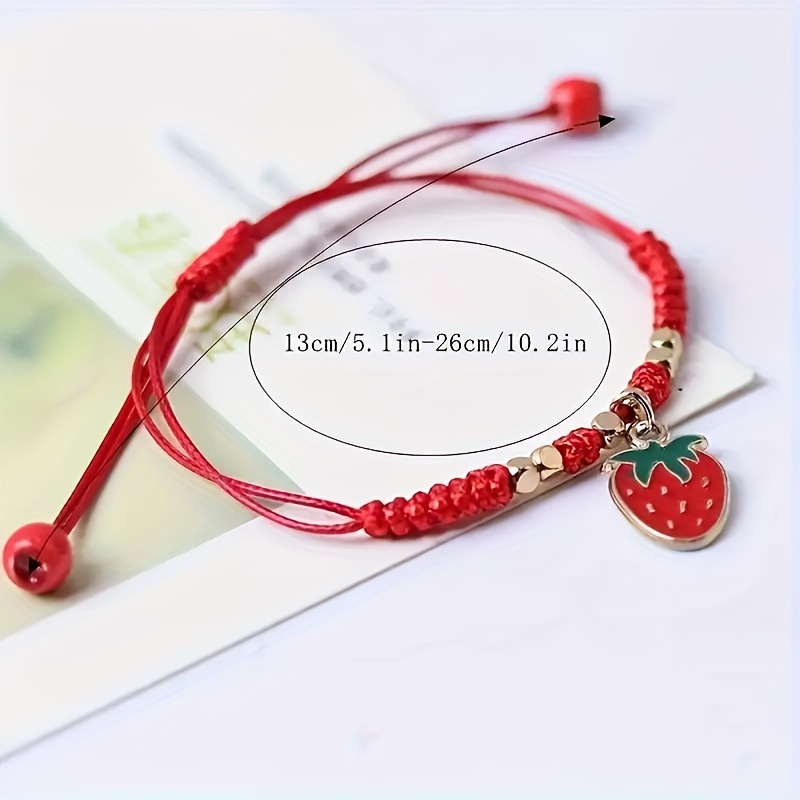 Adjustable Red & Golden Strawberry & Cherry Charm Bracelet for Women