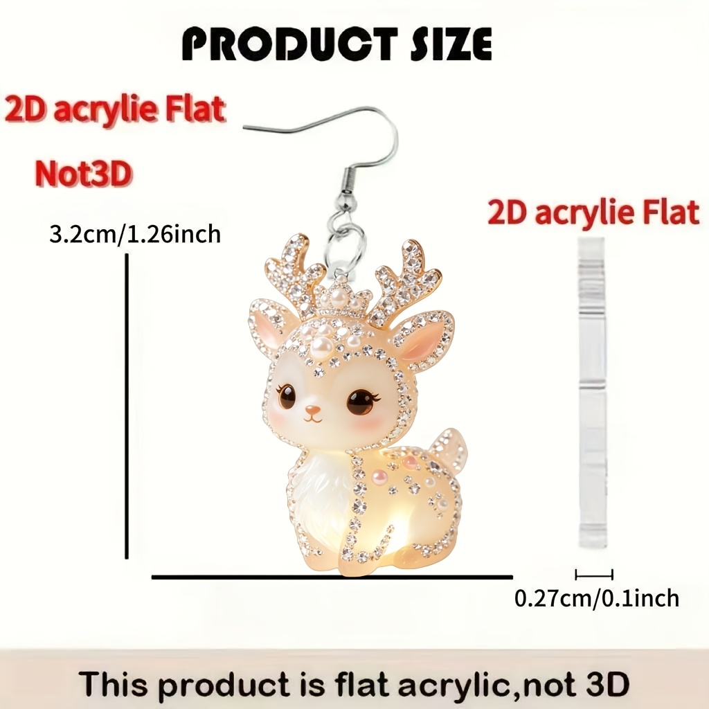 Cute Sparkling Deer Pattern Acrylic Earrings, Gift for Her