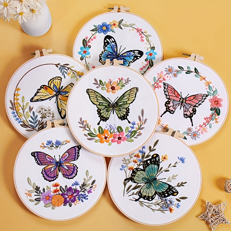 

Butterfly & Floral Embroidery Kit For Beginners - 11.8" X 11.8" Diy Craft Set With Hoop, Needles, Threads, And Instructions - Halloween & Christmas Gifts