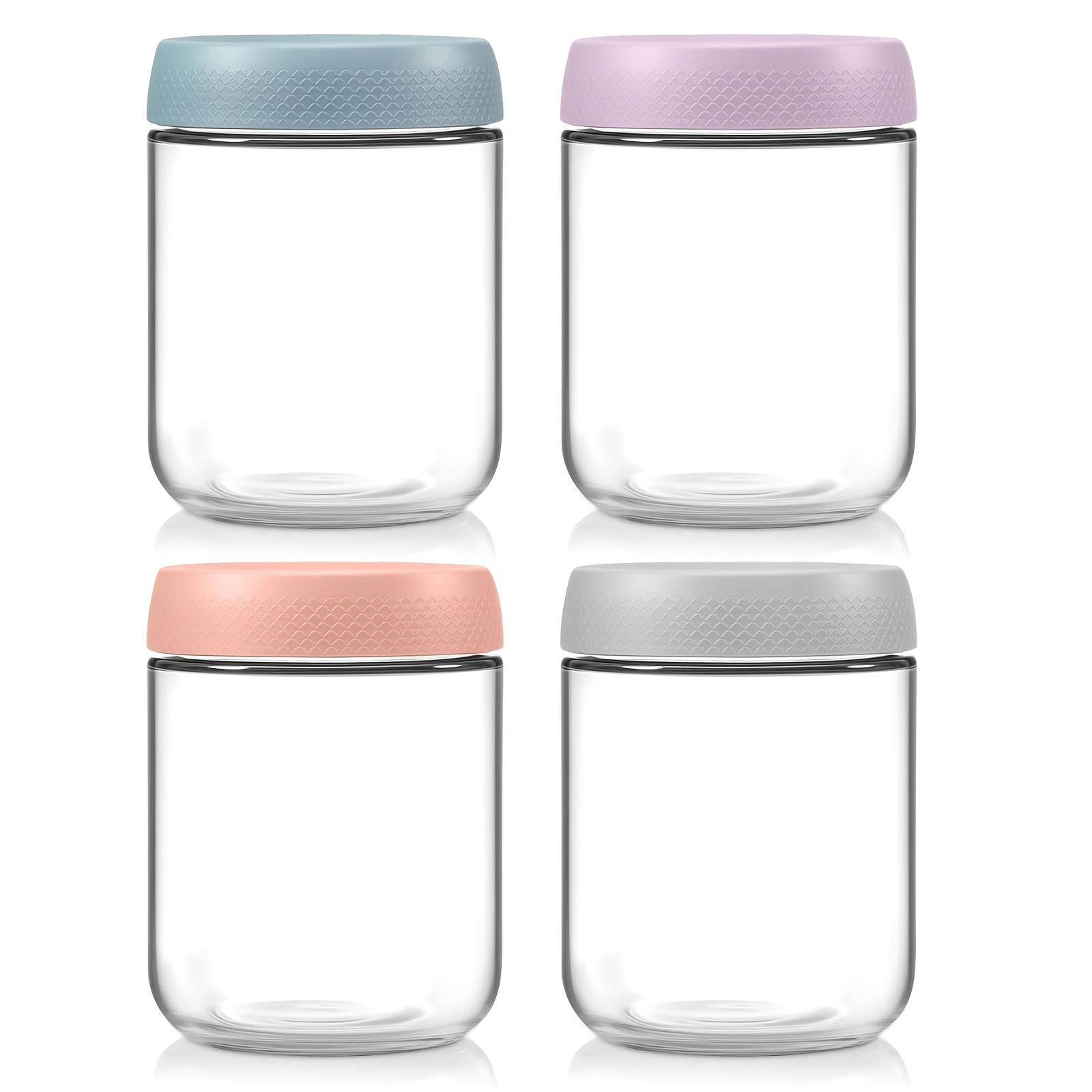 Image of 4 Overnight Oats Jars, 480ml Canning Jars With Screw-on Lids, Mason Jar Meal Prep Boxes, Leak-proof Jars For Salad, , Snacks, Pudding, Pickling, Baby Food And Yogurt
