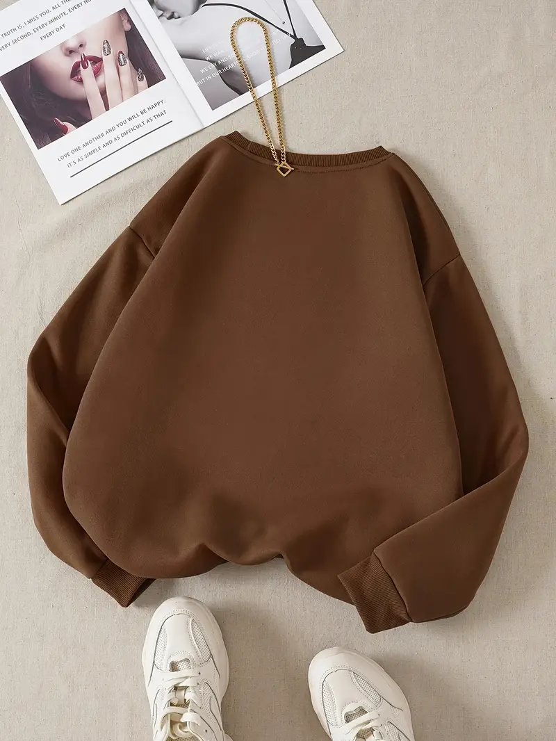 pull femme à col rond imprimé canard cartoon - sweatshirt décontracté chaud pour lhiver, manches longues marron , lavable en machine, coupe regular confort , vêtement de loisir durable, design ludique, tissu confortable, alternative au hoodie, style streetwear Détails du produit 0