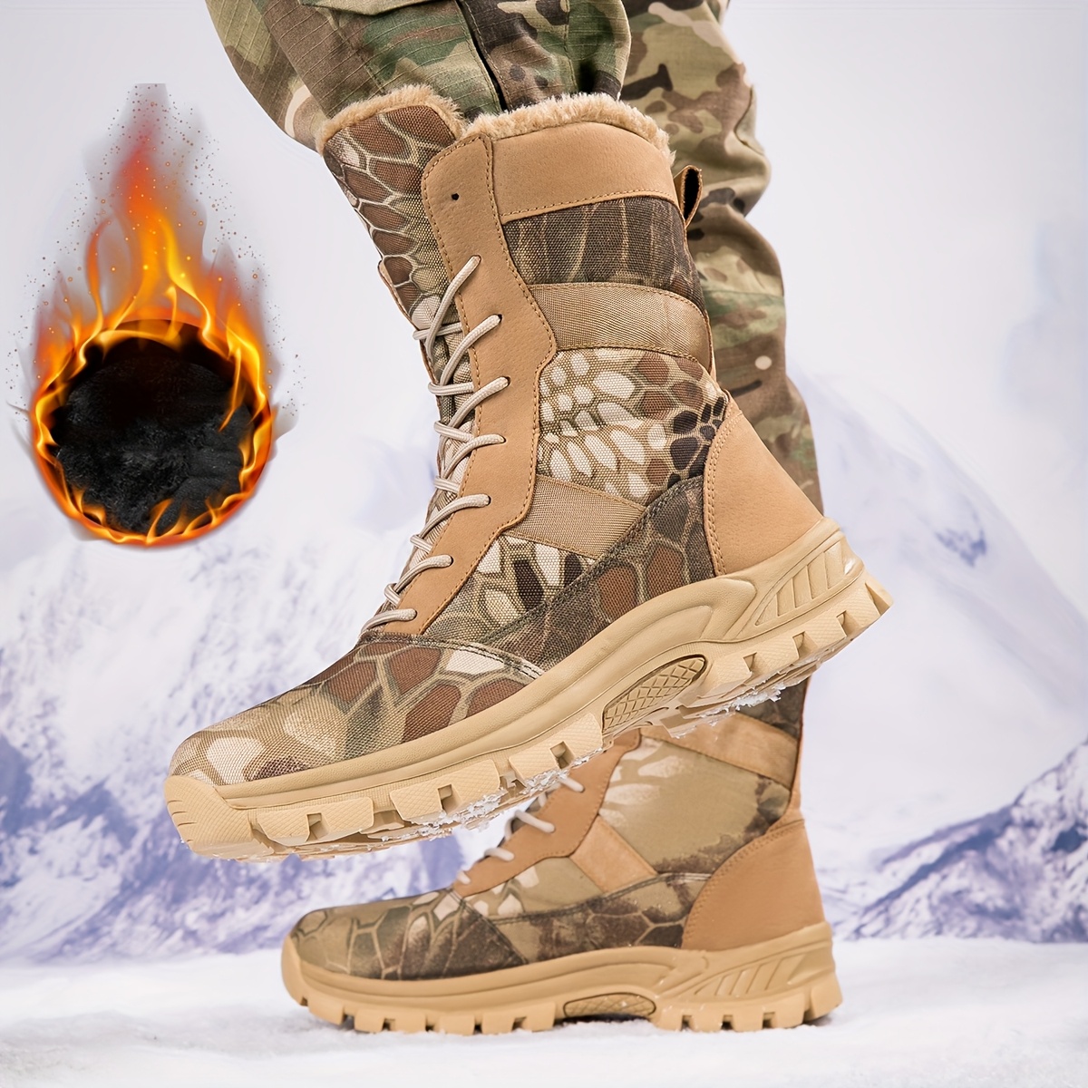 mens winter snow boots durable pu upper tpr sole lace up ankle